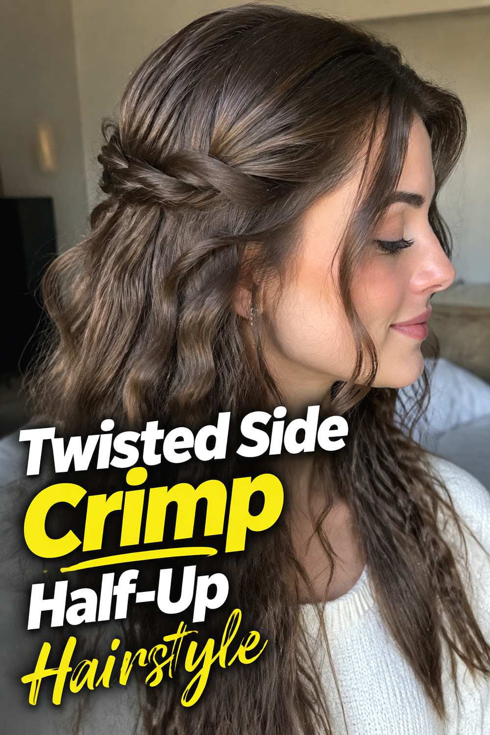 Twisted Side Crimp Half-Up Hairstyle