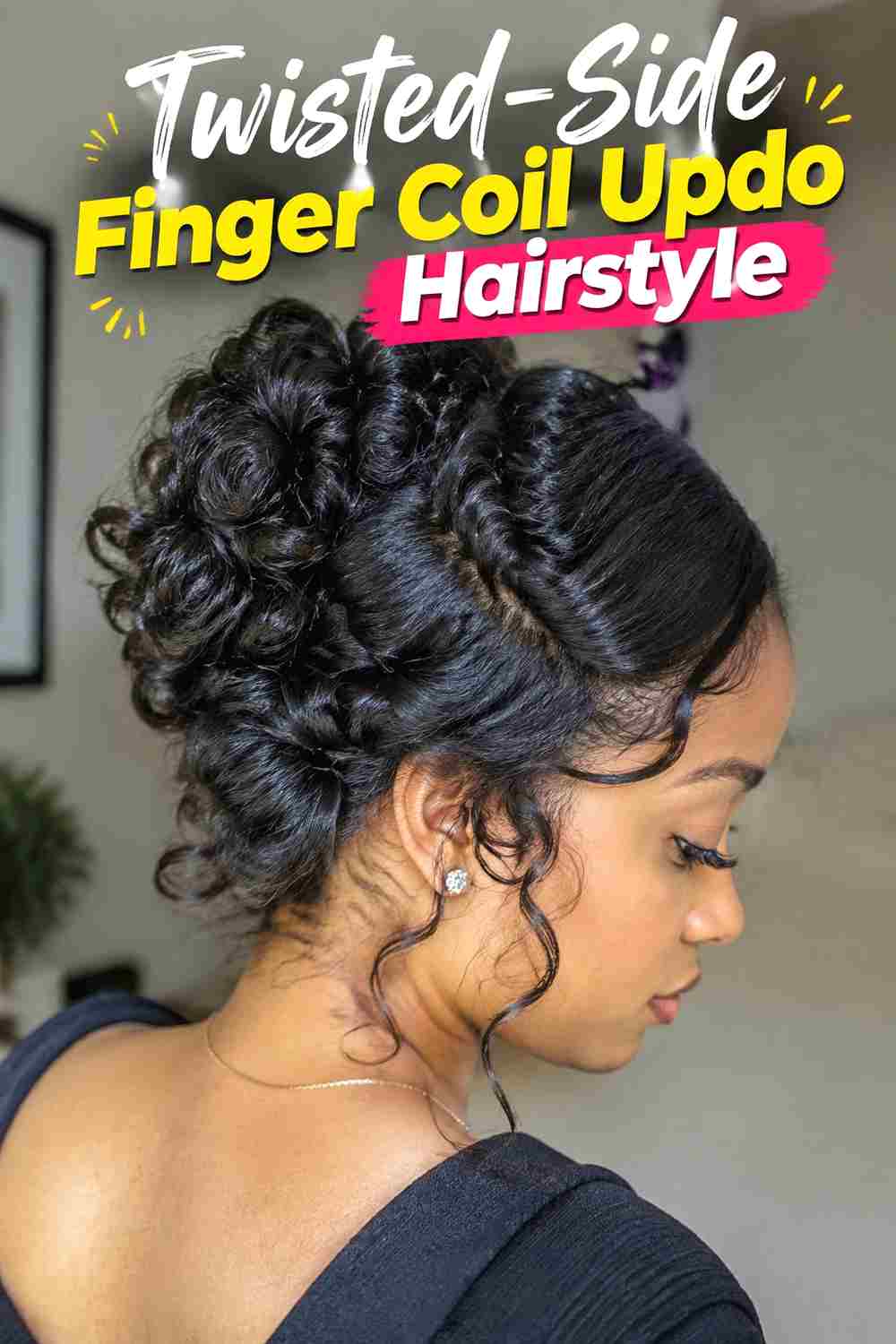 18. Twisted Side Finger Coil Updo Hairstyle