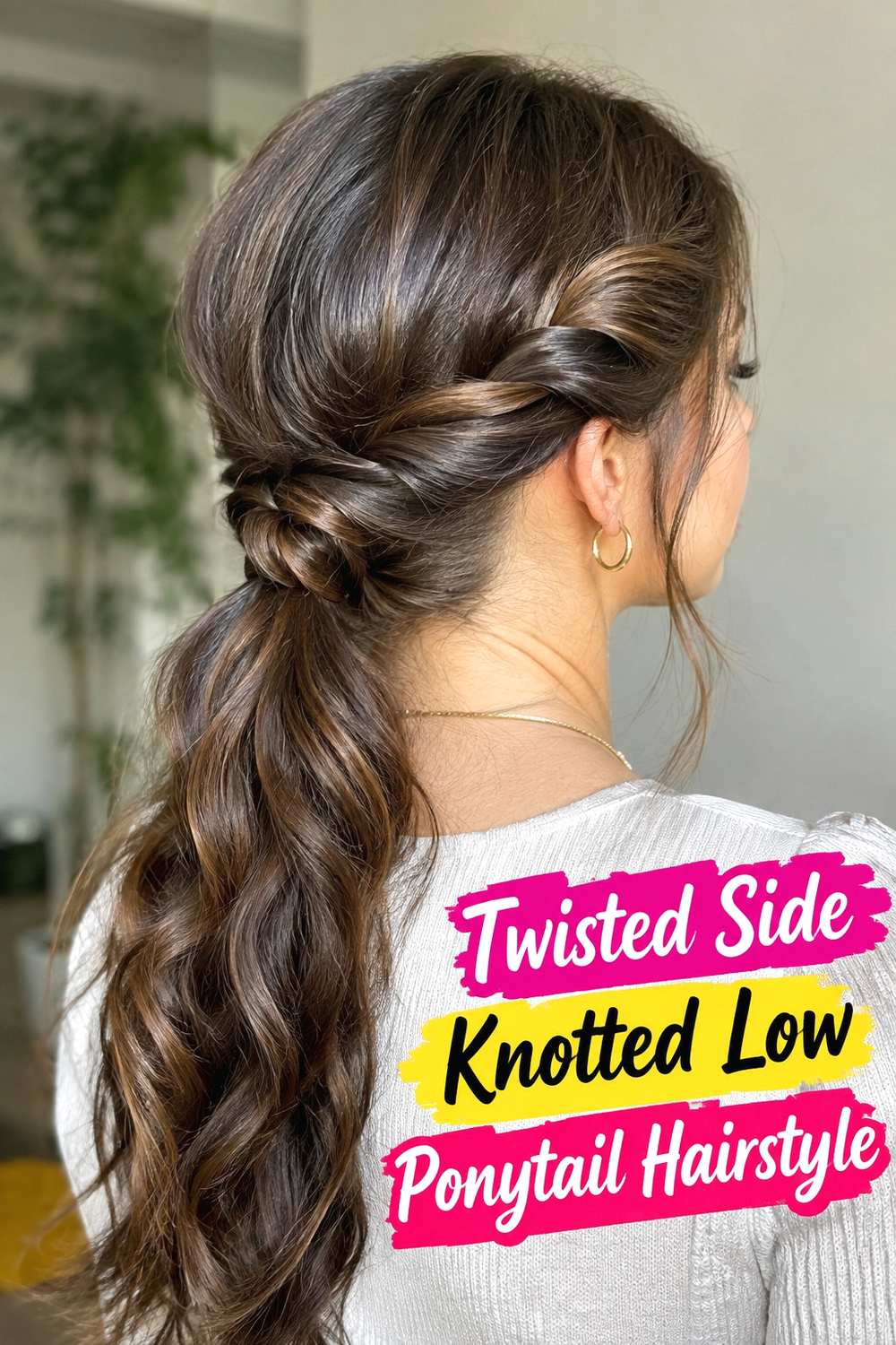 4. Twisted Side Knotted Low Ponytail Hairstyle