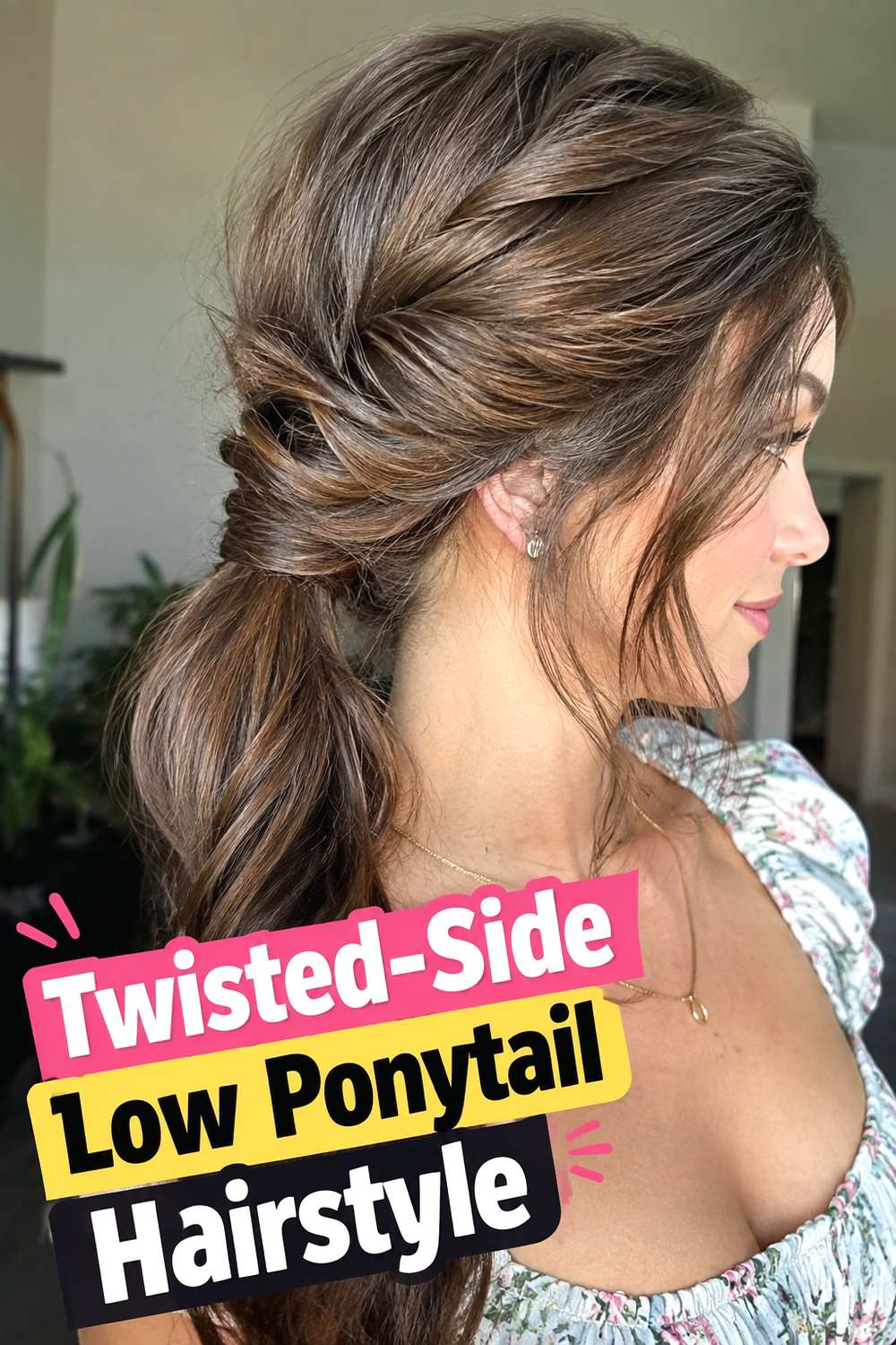 Twisted-Side Low Ponytail Hairstyle