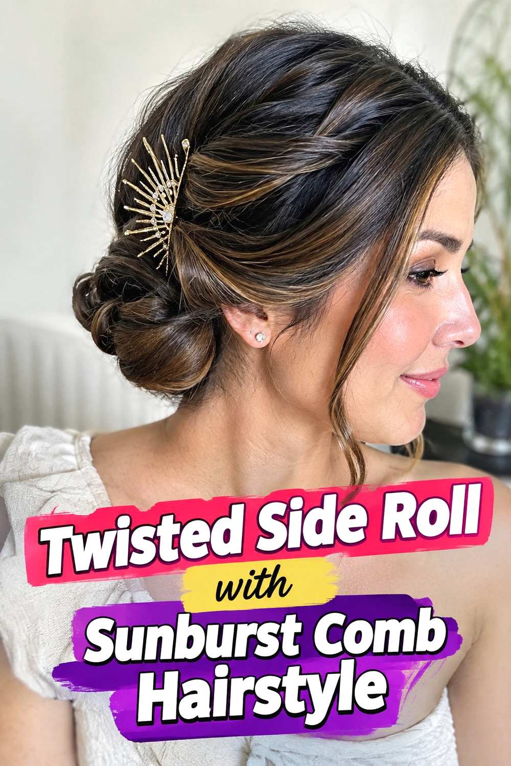 10. Twisted Side Roll With Sunburst Comb Hairstyle