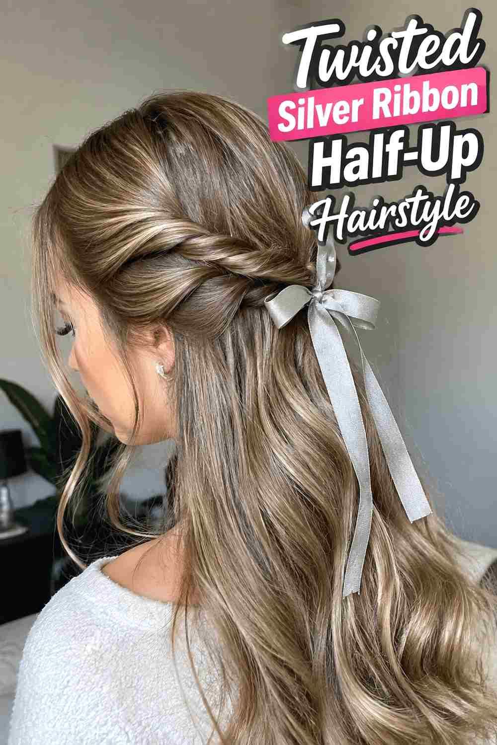 3. Twisted Silver Ribbon Half Up Hairstyle