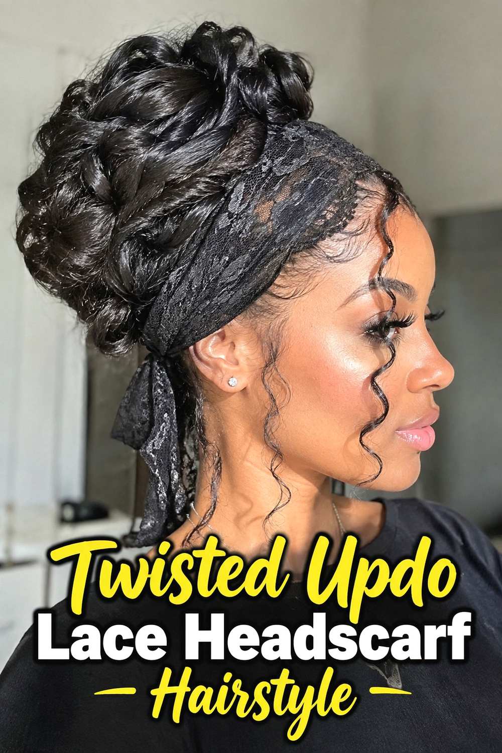 12. Twisted Updo Lace Headscarf Hairstyle