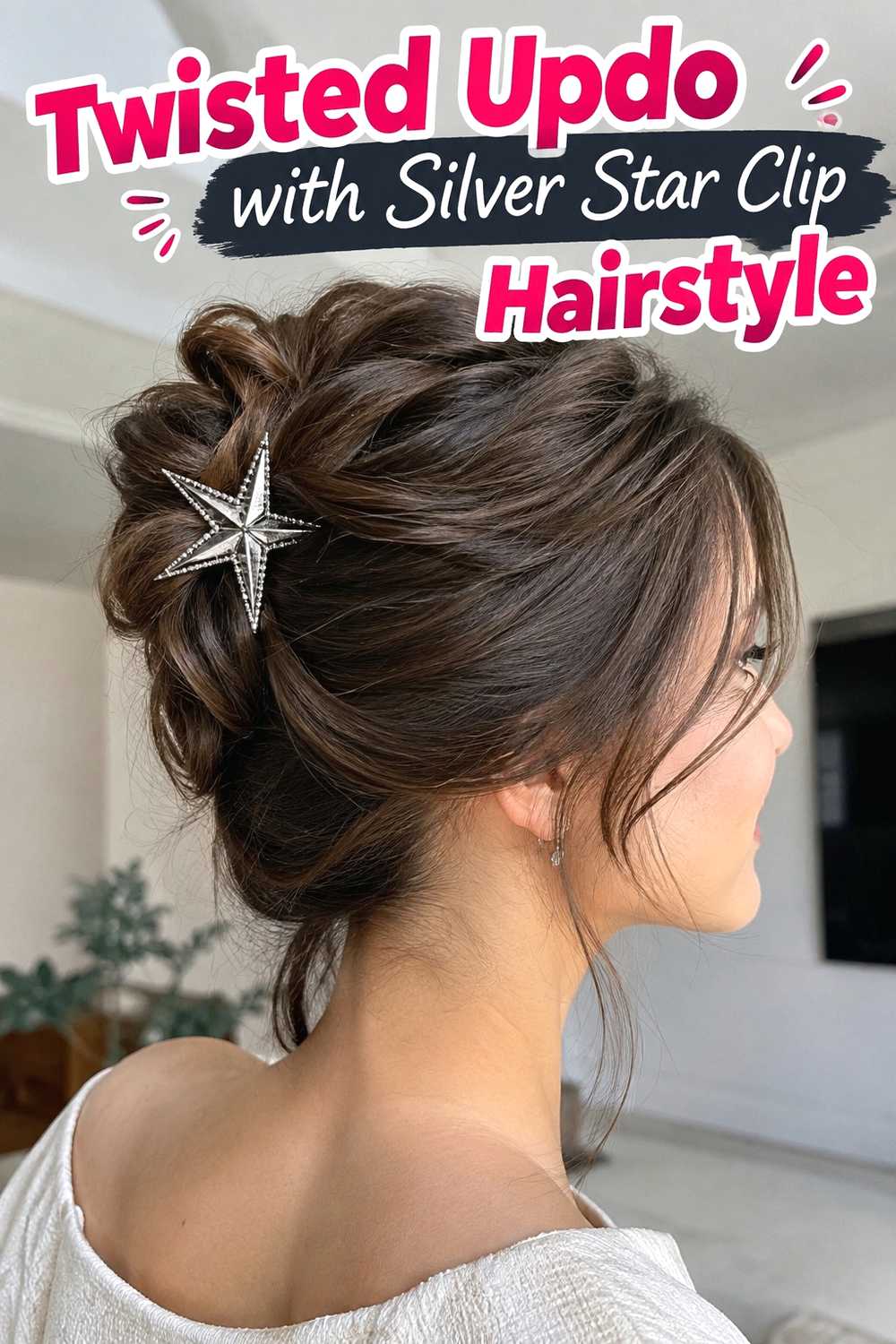 15. Twisted Updo With Silver Star Clip Hairstyle