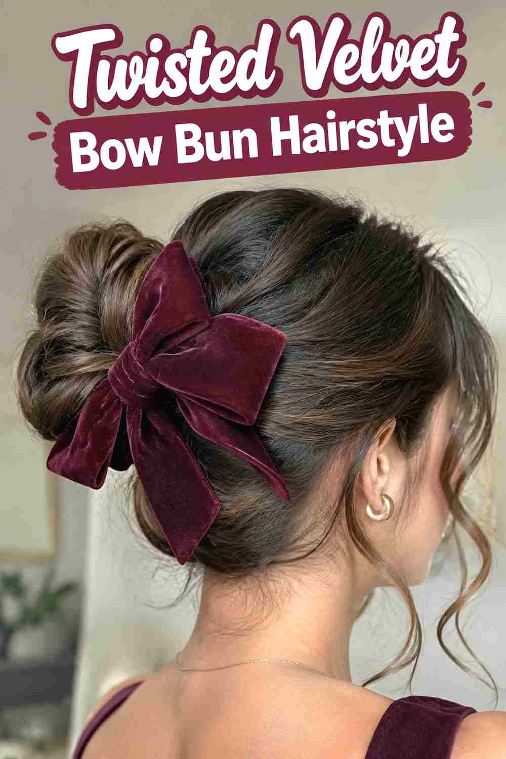 6. Twisted Velvet Bow Bun Hairstyle