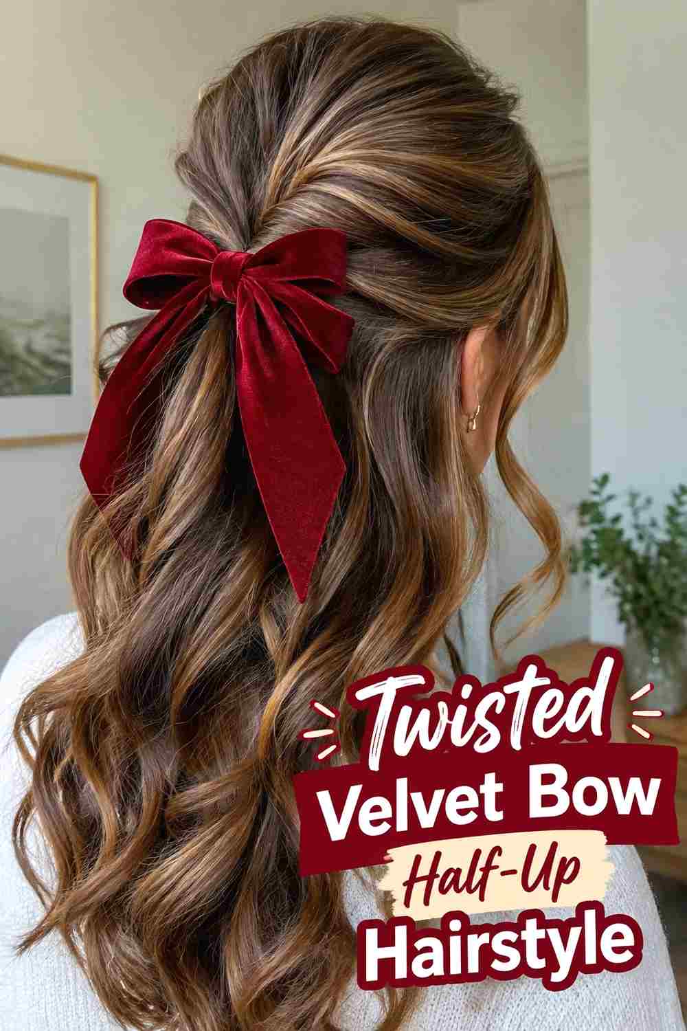 4. Twisted Velvet Bow Half Up Hairstyle