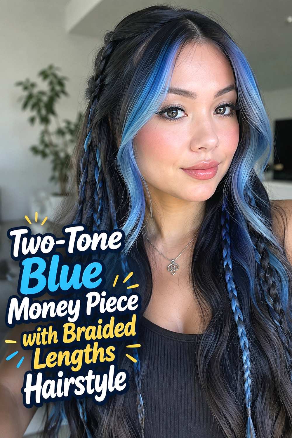 13. Two Tone Blue Money Piece With Braided Lengths Hairstyle