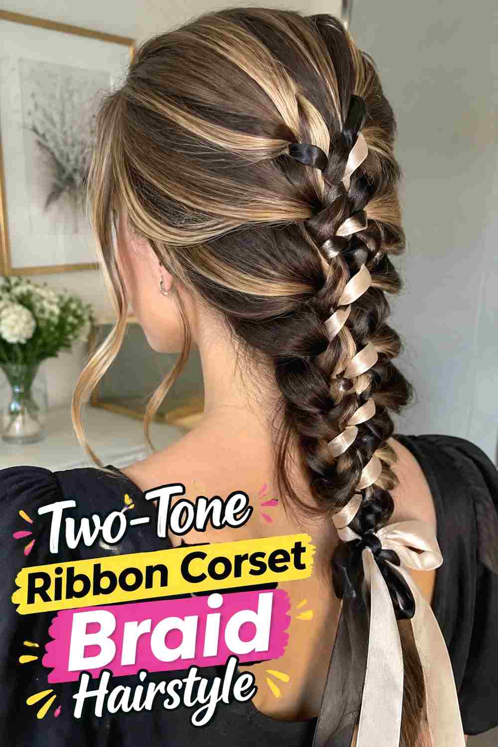 13. Two Tone Ribbon Corset Braid Hairstyle