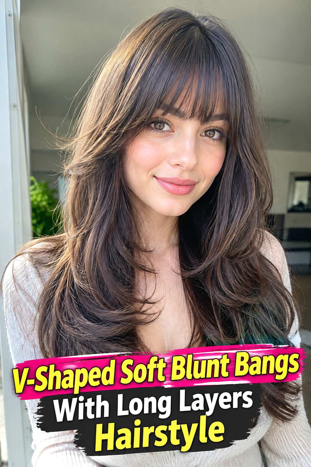 11. V Shaped Soft Blunt Bangs With Long Layers Hairstyle