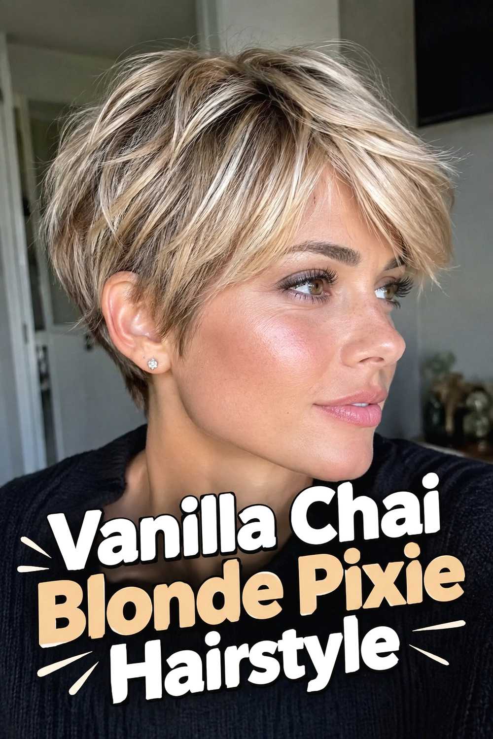 18. Vanilla Chai Blonde Pixie Hairstyle