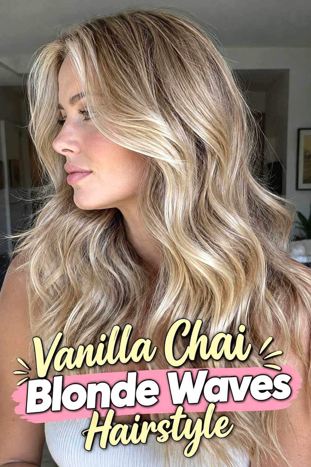 2. Vanilla Chai Blonde Waves Hairstyle