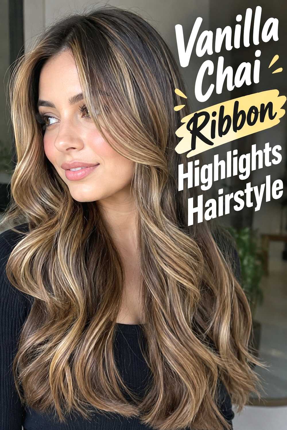 12. Vanilla Chai Ribbon Highlights Hairstyle
