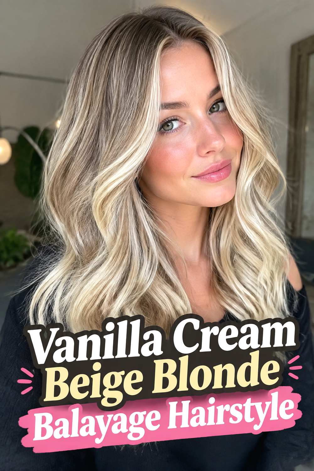 Vanilla Cream Beige Blonde Balayage Hairstyle
