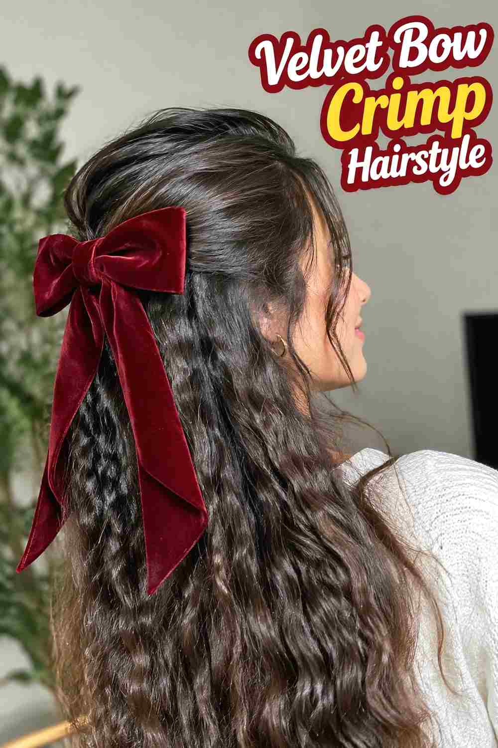 9. Velvet Bow Crimp Hairstyle