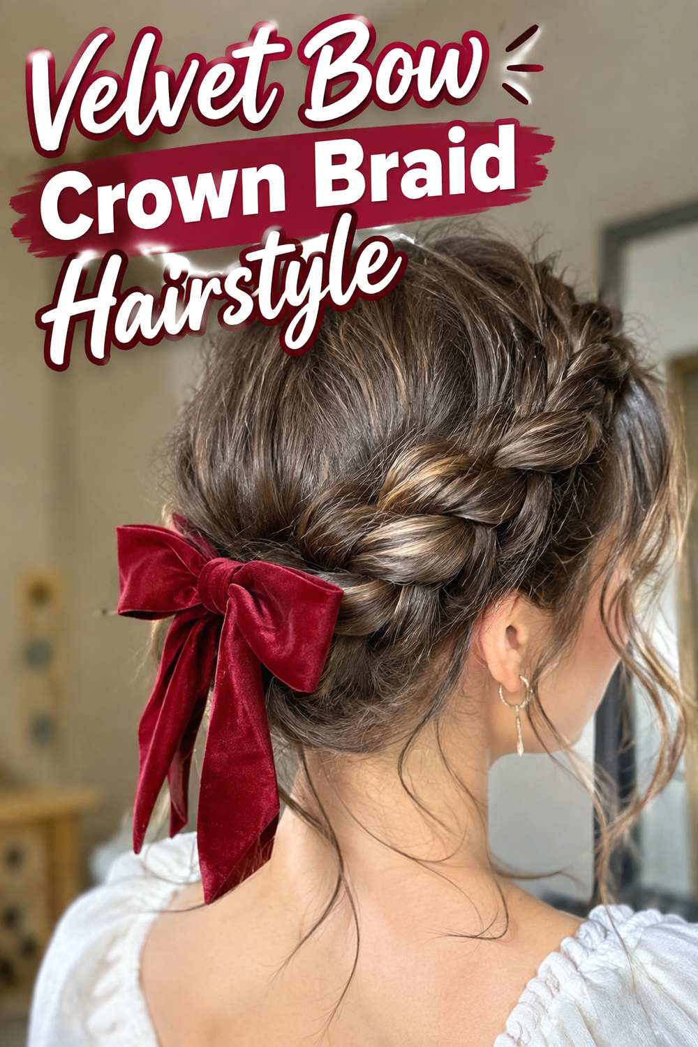 Velvet Bow Crown Braid Hairstyle