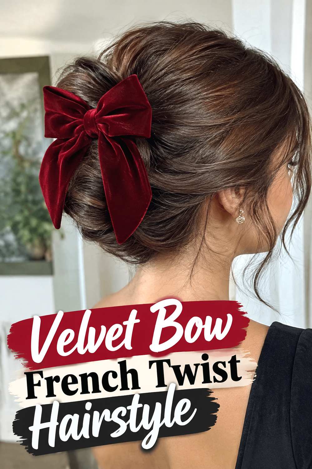 Velvet Bow French Twist Hairstyle
