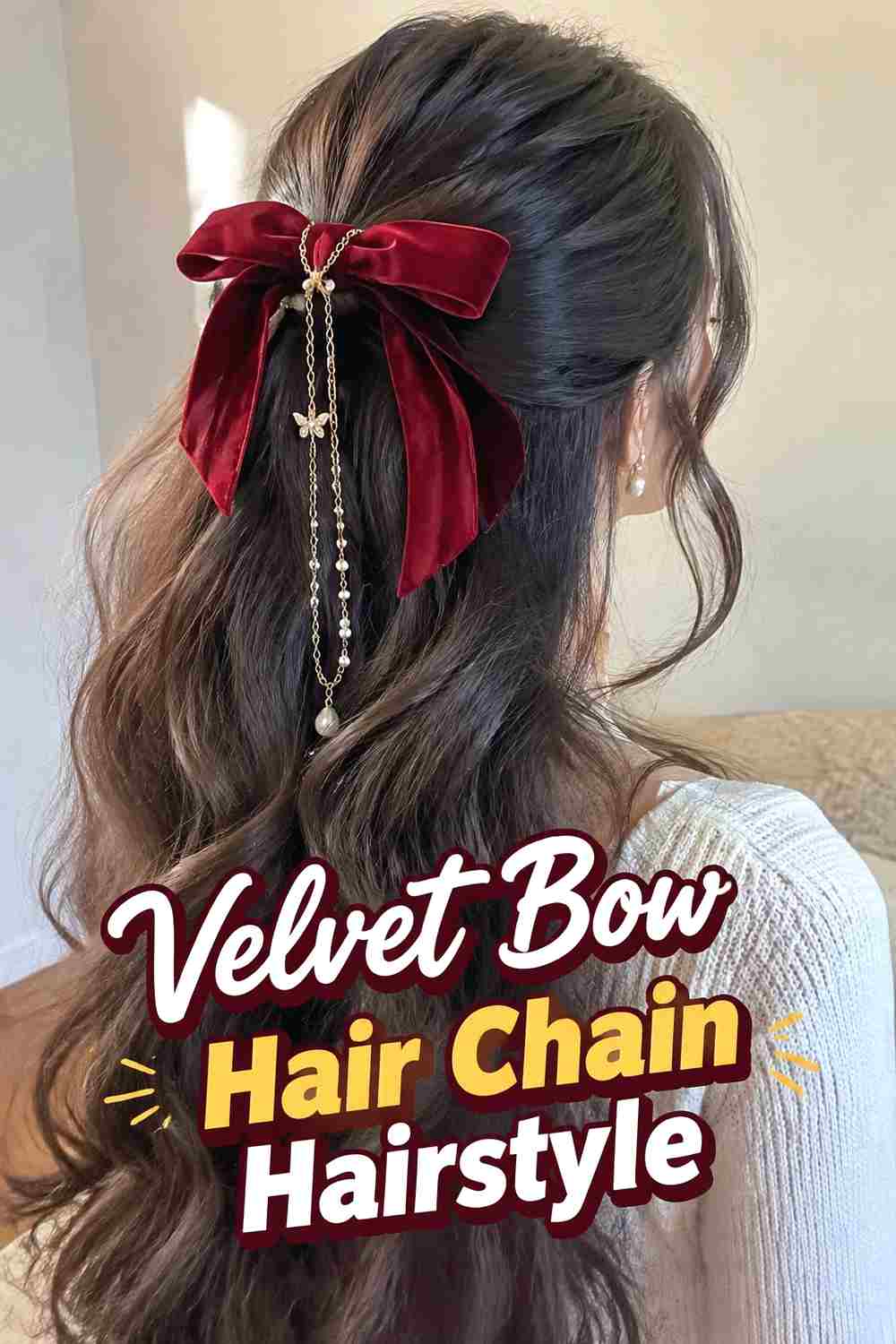 10. Velvet Bow Hair Chain Hairstyle