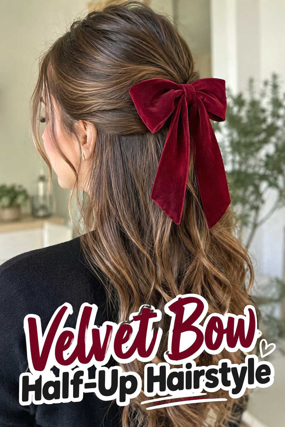 2. Velvet Bow Half Up Hairstyle 1