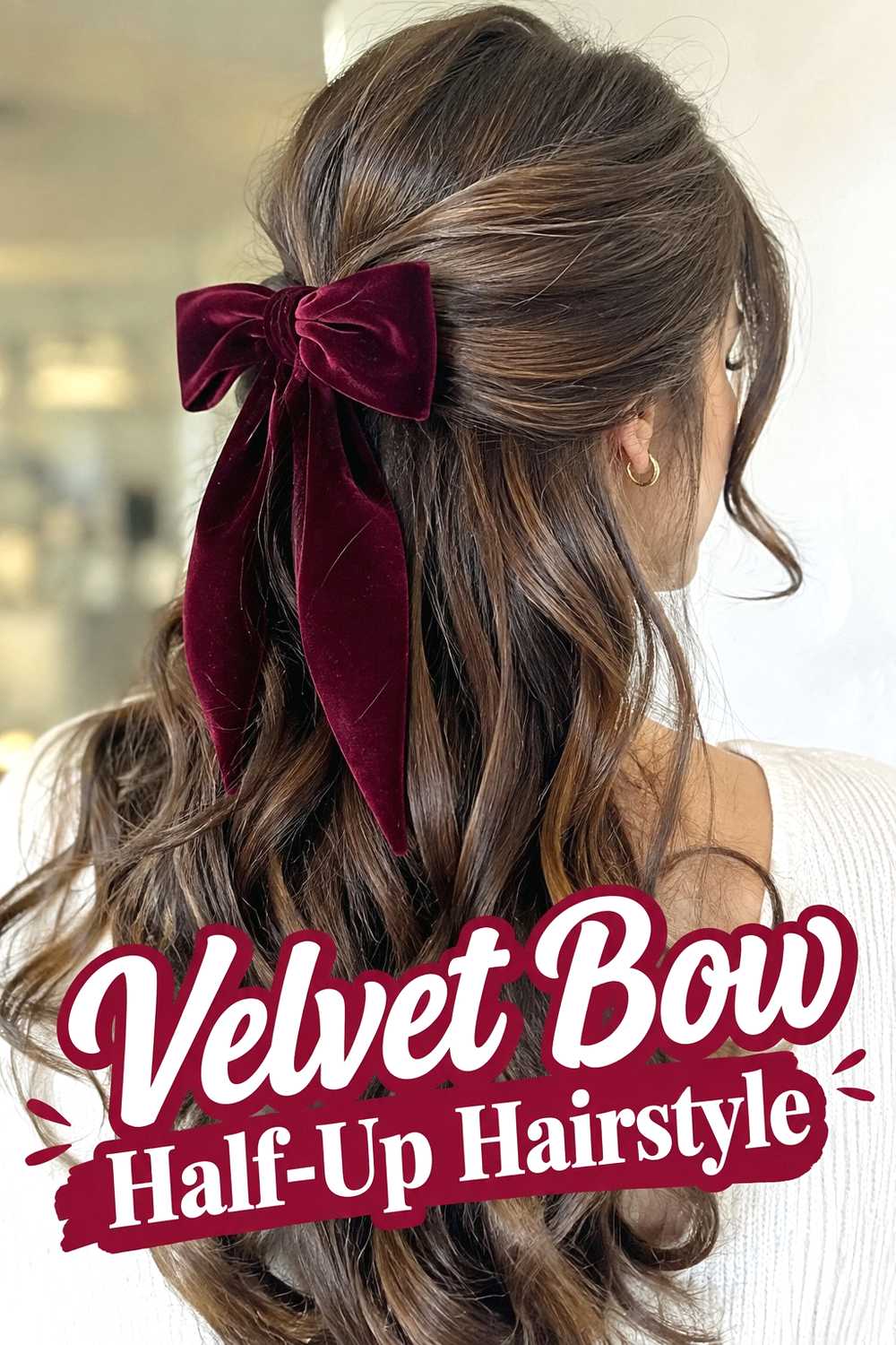 4. Velvet Bow Half Up Hairstyle 1
