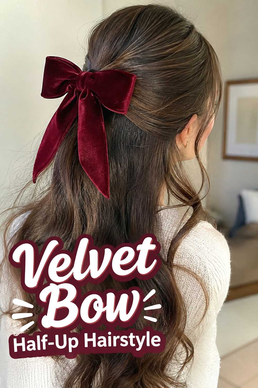 2. Velvet Bow Half Up Hairstyle