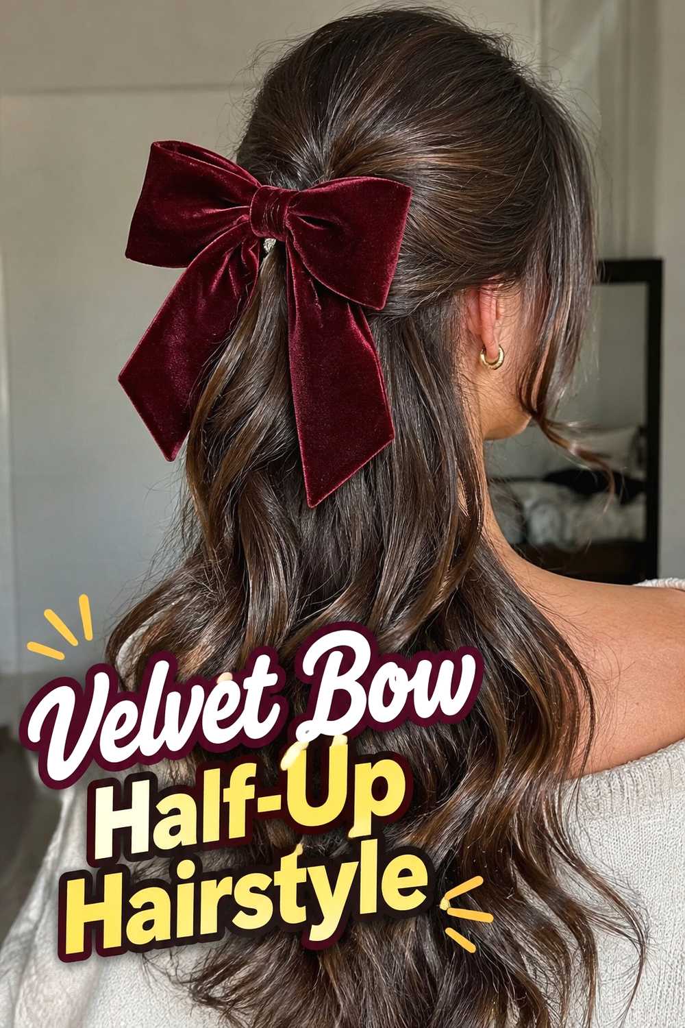 3. Velvet Bow Half Up Hairstyle