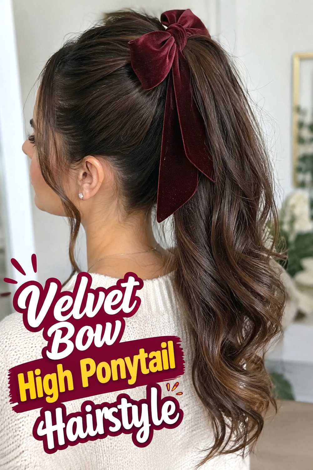 13. Velvet Bow High Ponytail Hairstyle