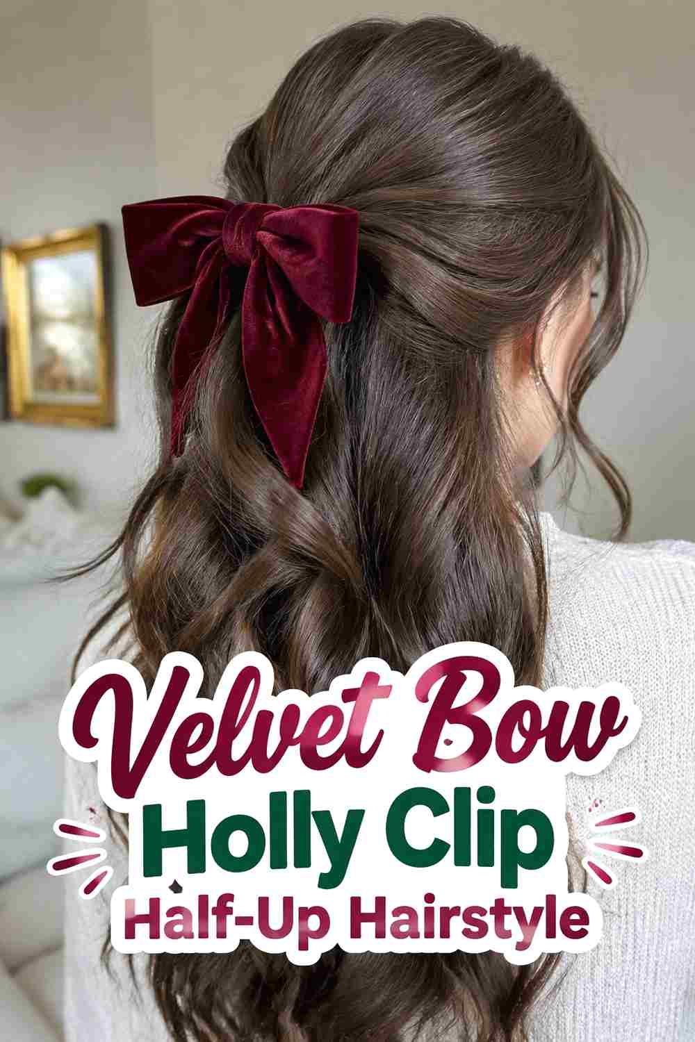 13. Velvet Bow Holly Clip Half Up Hairstyle