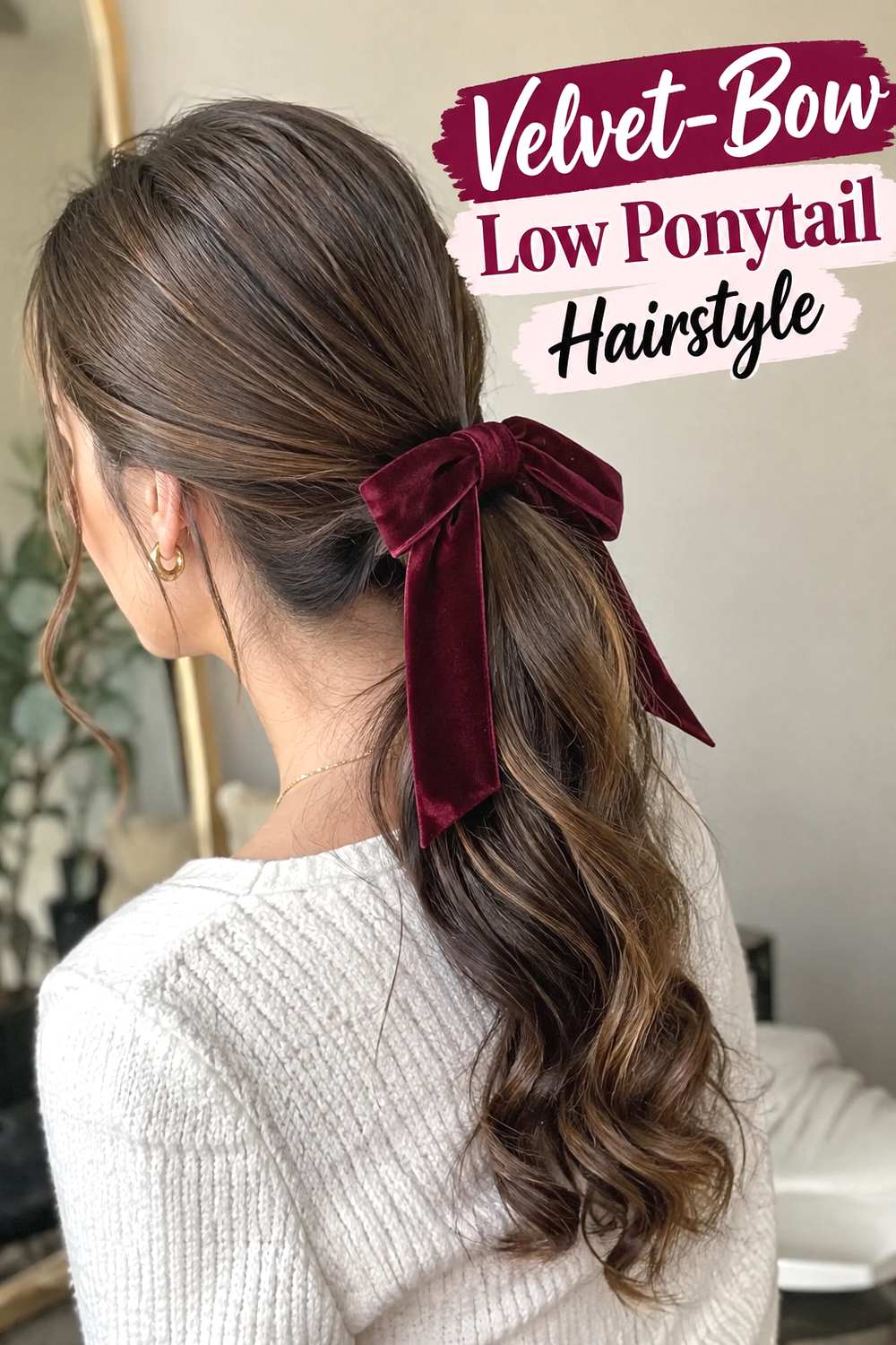 Velvet-Bow Low Ponytail Hairstyle