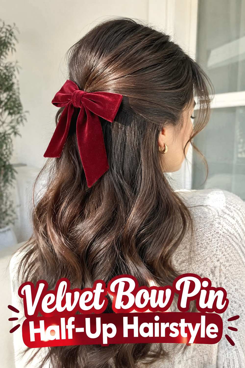 Velvet Bow Pin Half-Up Hairstyle