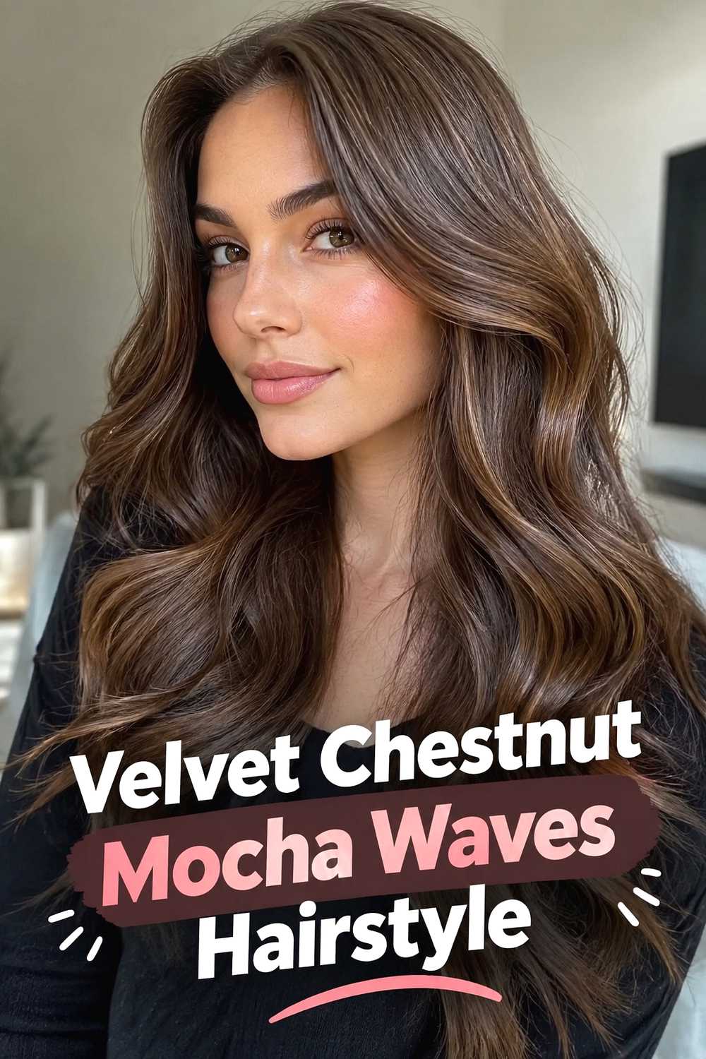 14. Velvet Chestnut Mocha Waves Hairstyle