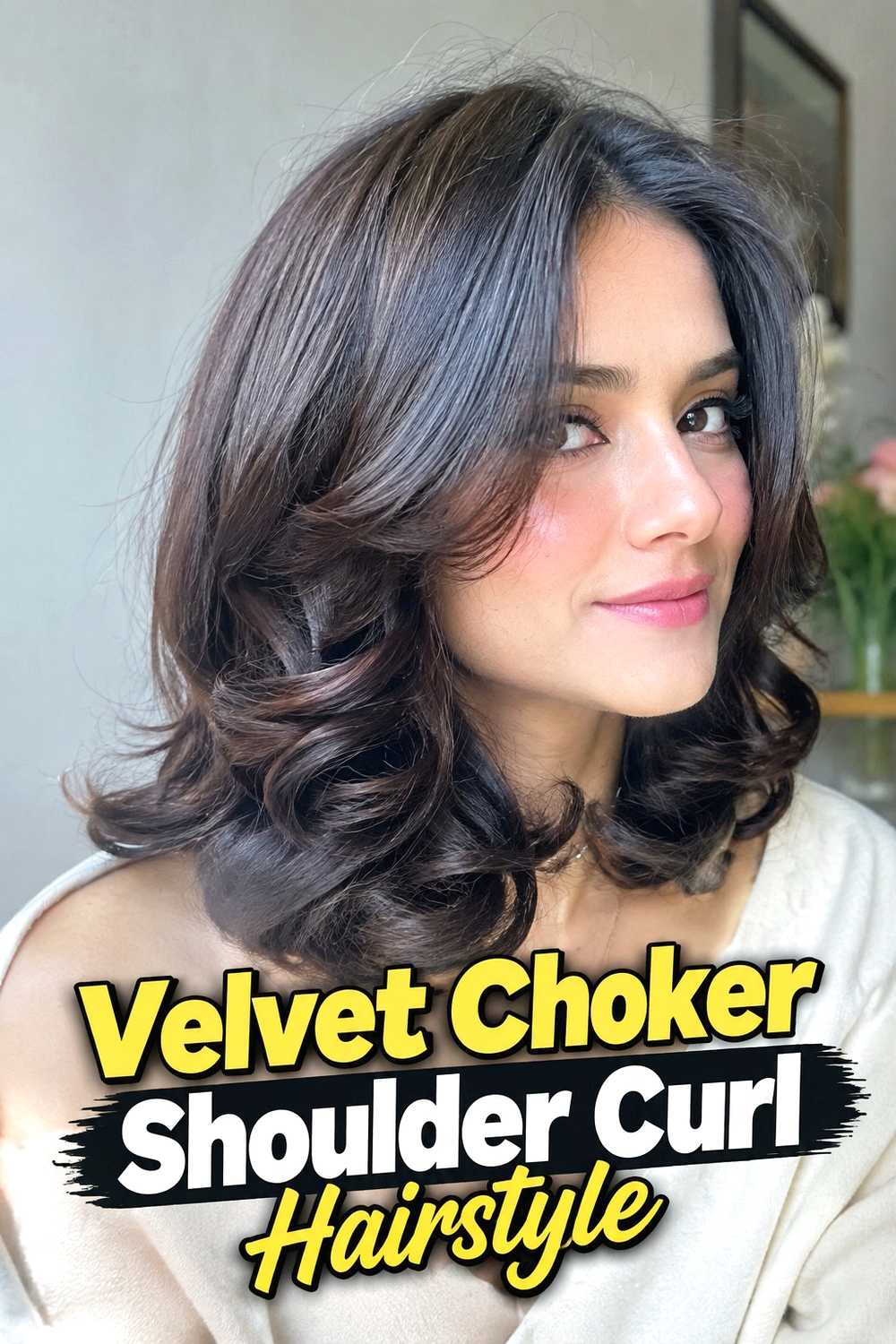 13. Velvet Choker Shoulder Curl Hairstyle