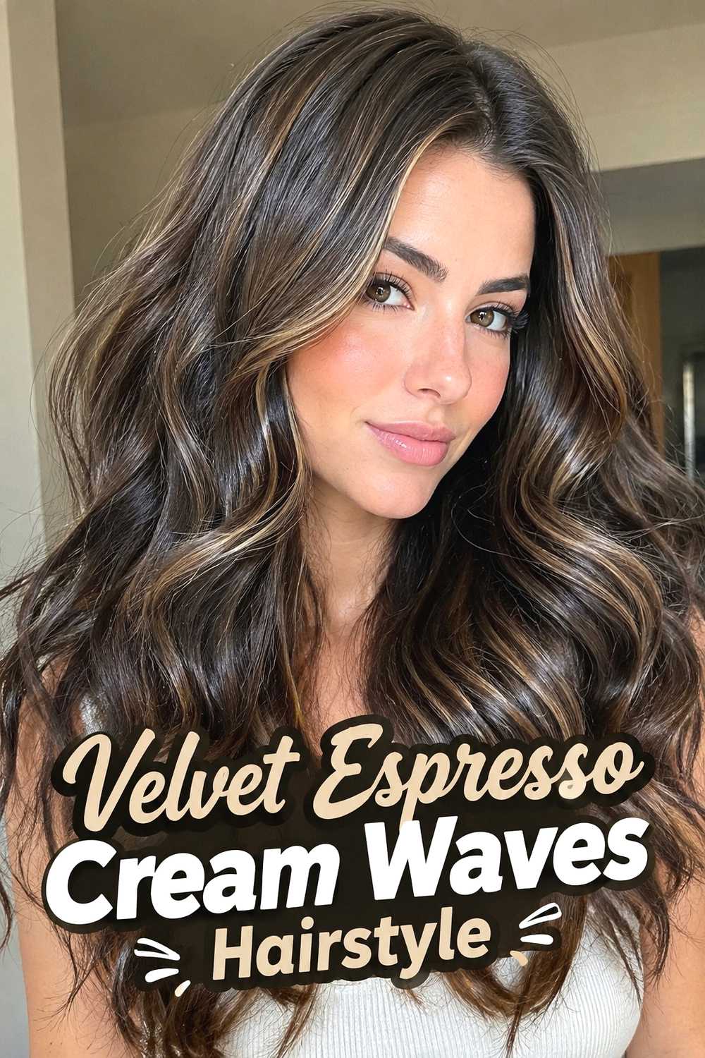 17. Velvet Espresso Cream Waves Hairstyle