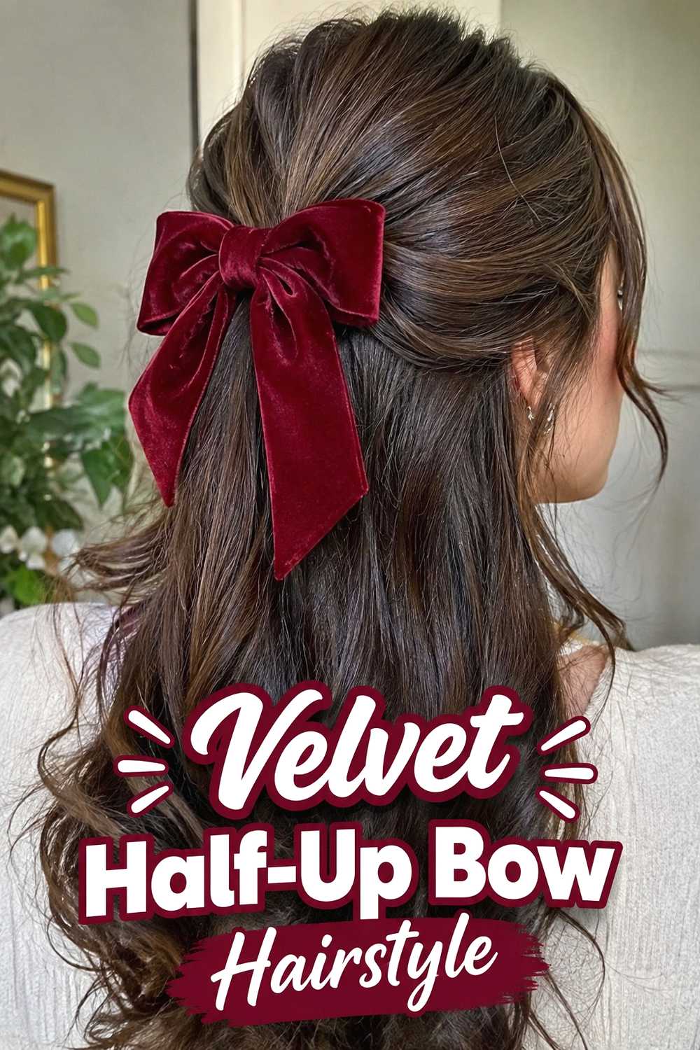 1. Velvet Half Up Bow Hairstyle