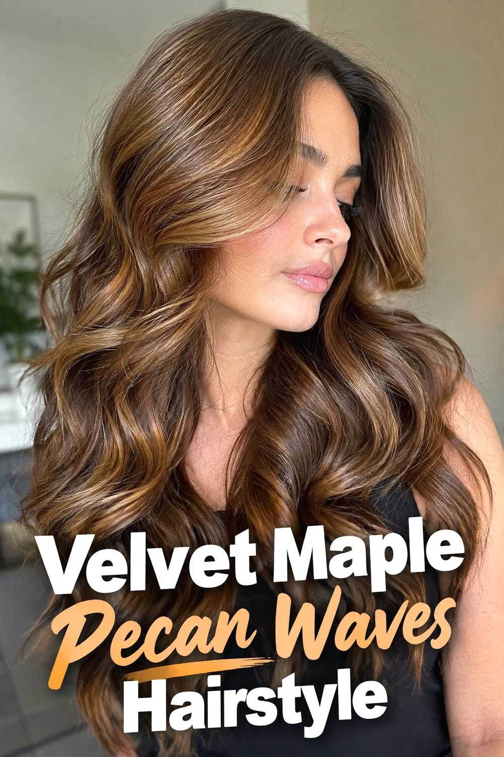 16. Velvet Maple Pecan Waves Hairstyle