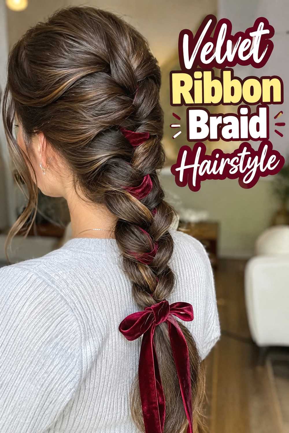 7. Velvet Ribbon Braid Hairstyle