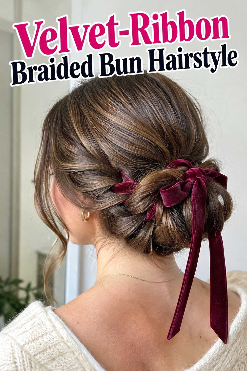 12. Velvet Ribbon Braided Bun Hairstyle