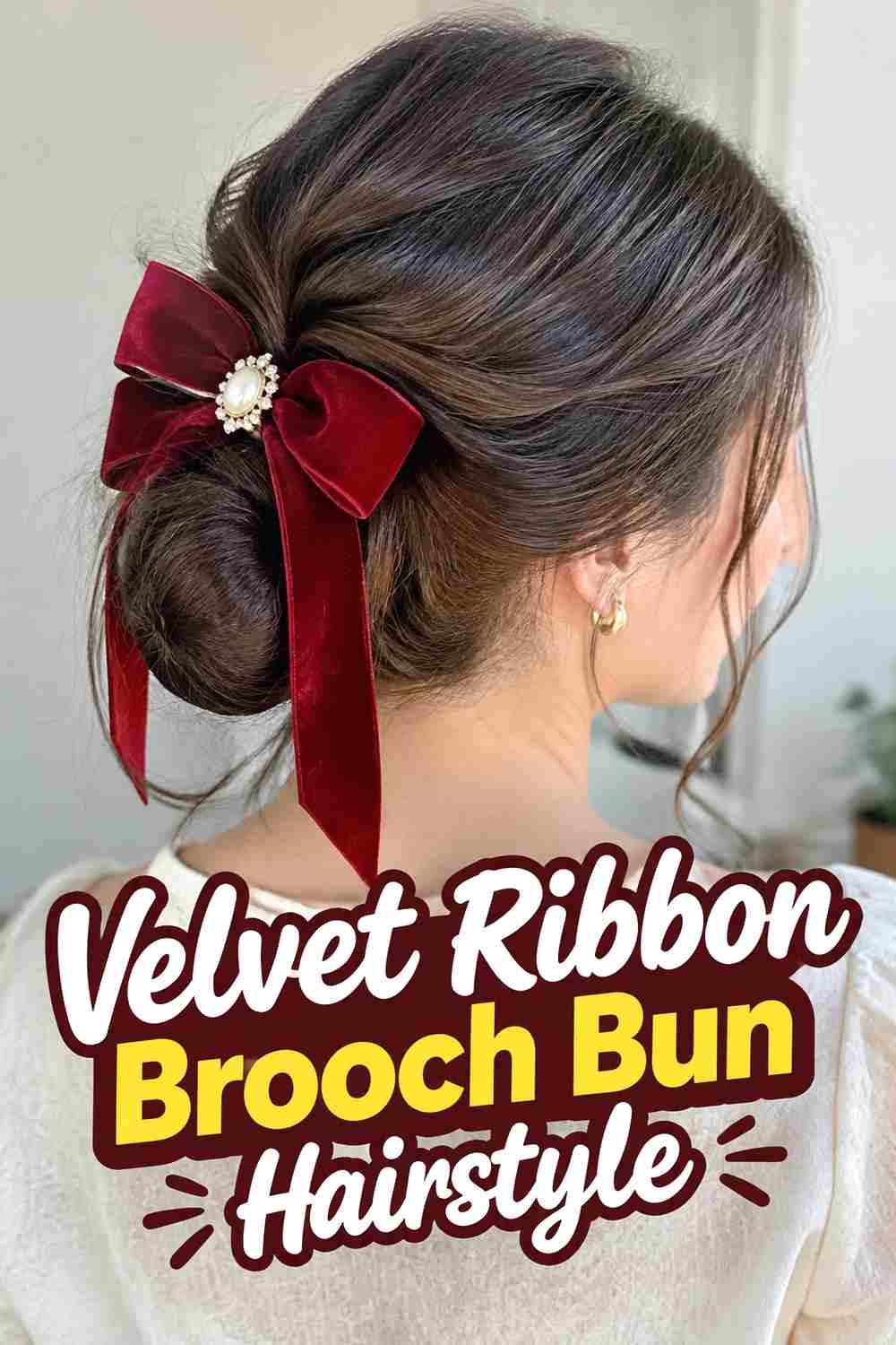 12. Velvet Ribbon Brooch Bun Hairstyle