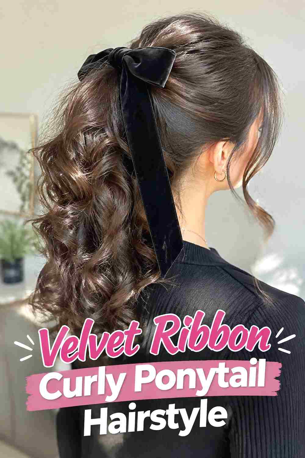 8. Velvet Ribbon Curly Ponytail Hairstyle
