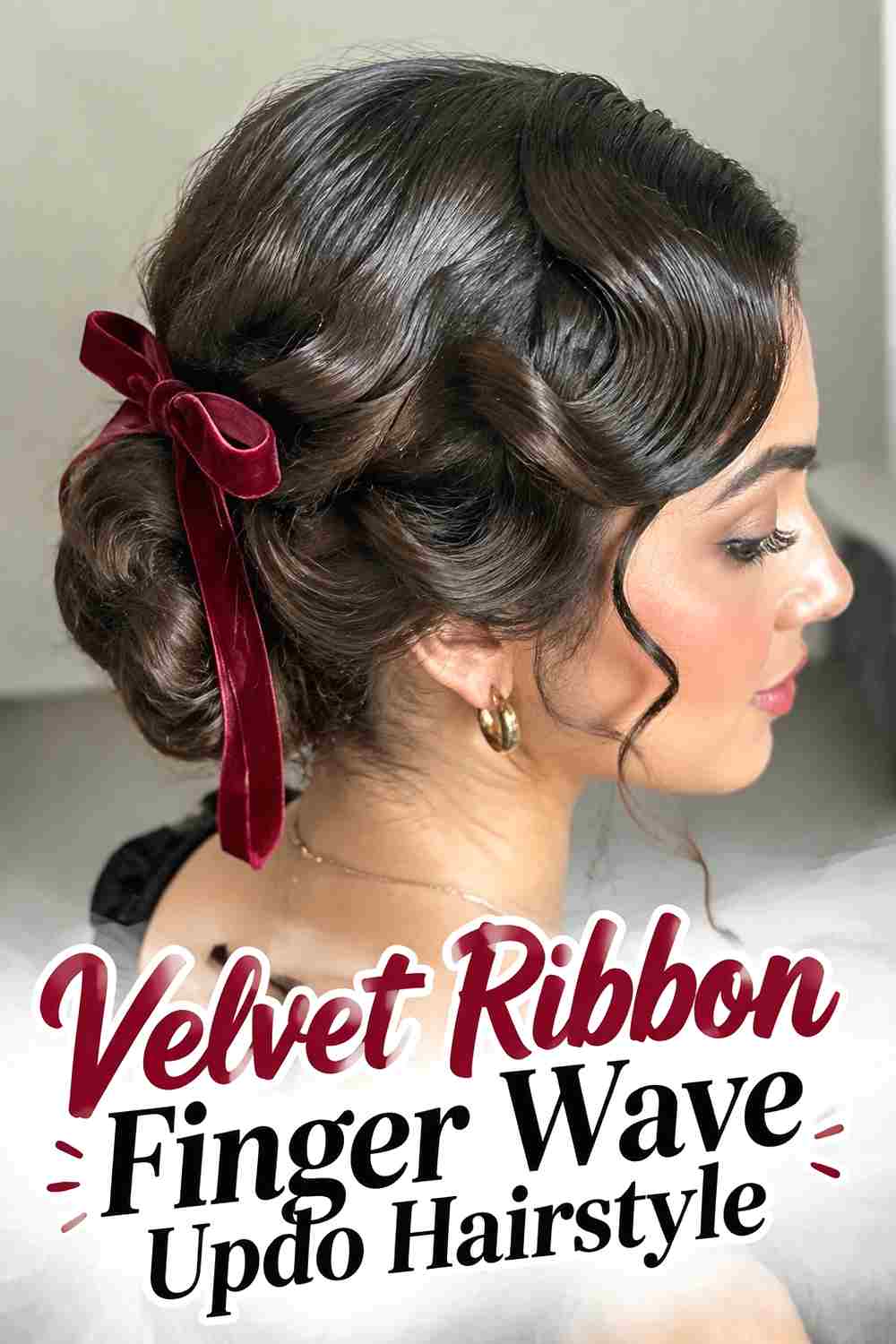 10. Velvet Ribbon Finger Wave Updo Hairstyle