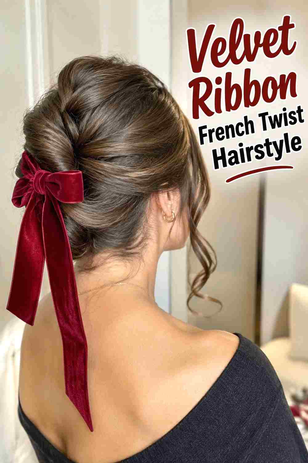 8. Velvet Ribbon French Twist Hairstyle