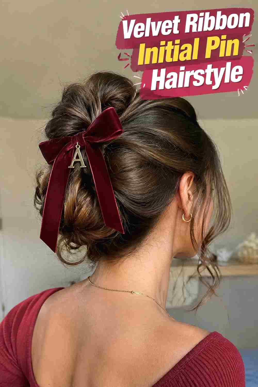 8. Velvet Ribbon Initial Pin Hairstyle