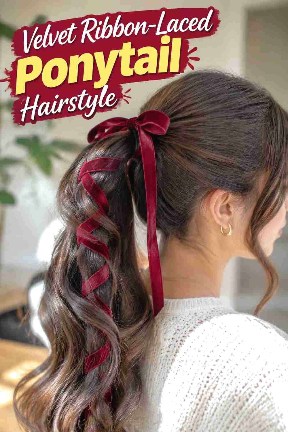 7. Velvet Ribbon Laced Ponytail Hairstyle