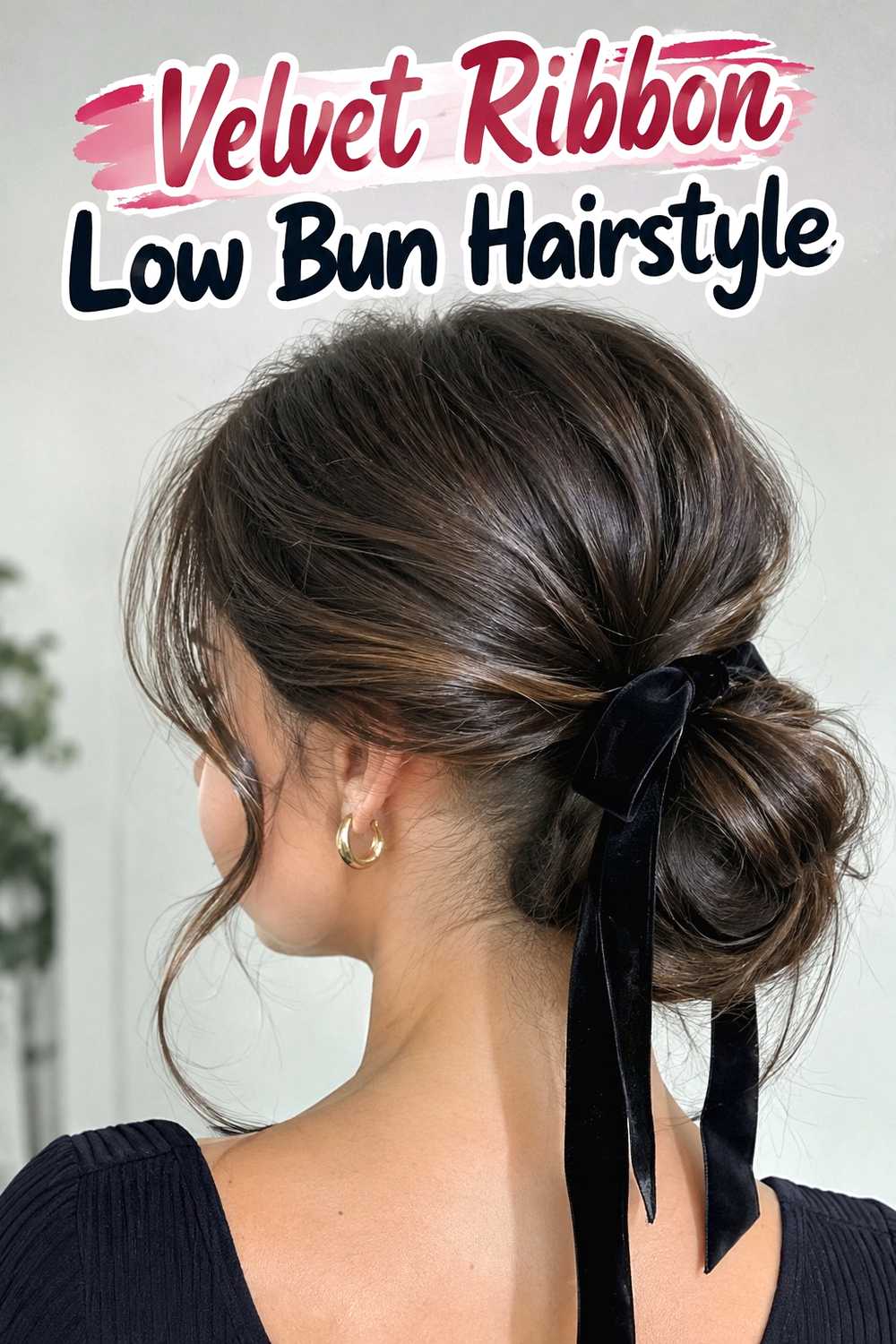 3. Velvet Ribbon Low Bun Hairstyle