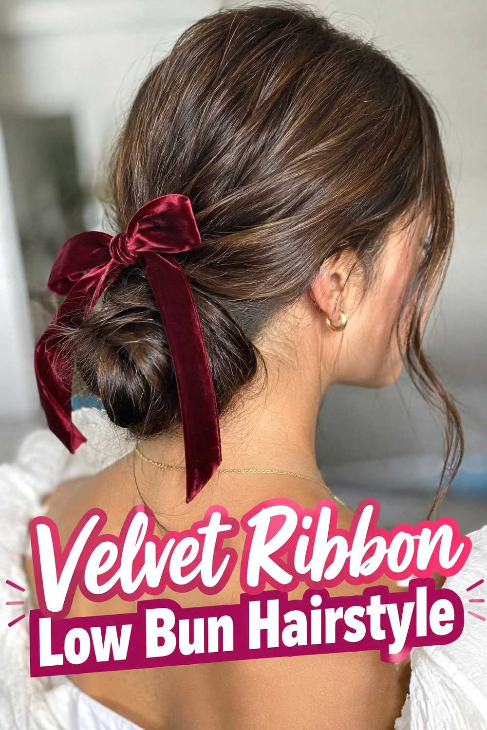 12. Velvet Ribbon Low Bun Hairstyle