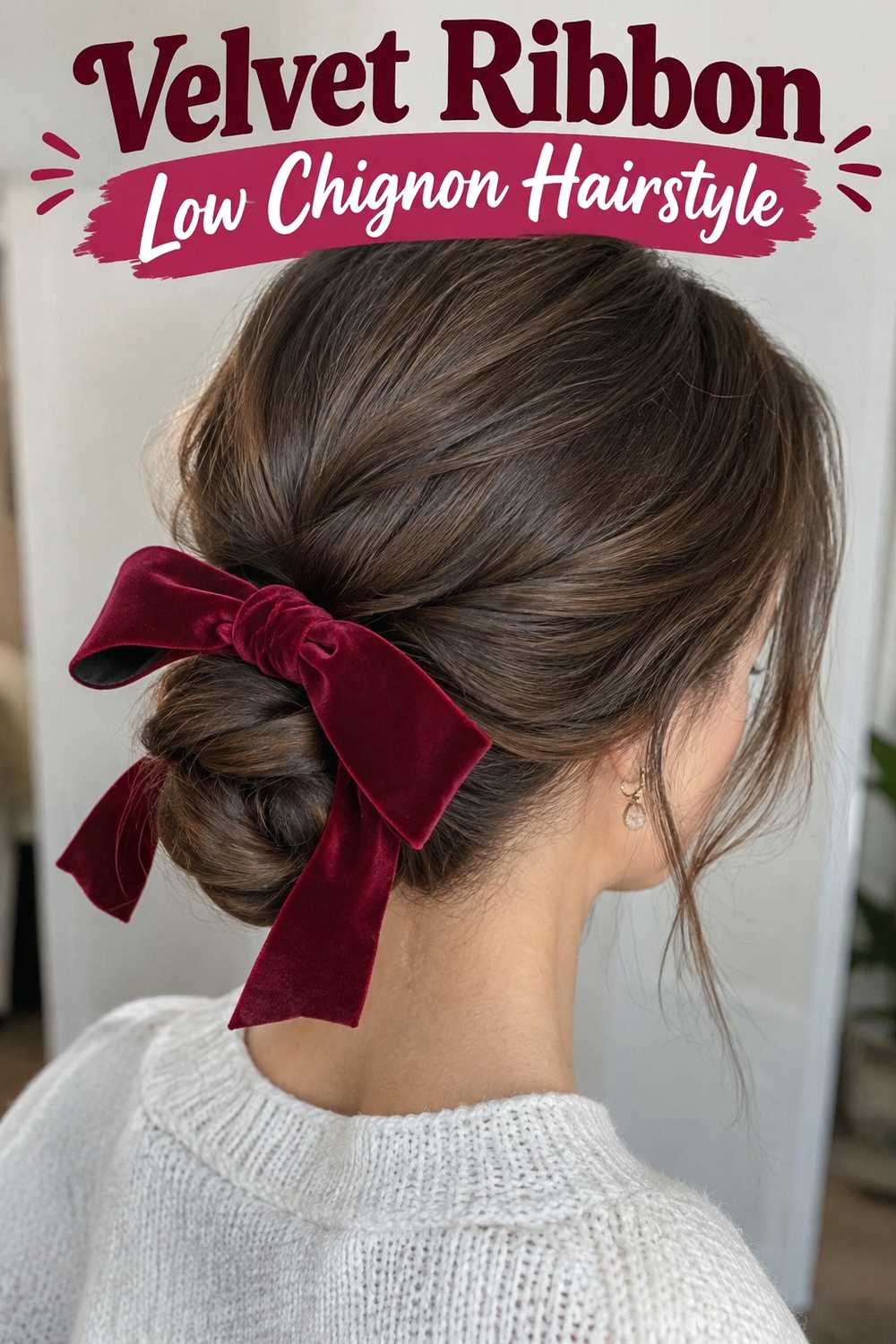 1. Velvet Ribbon Low Chignon Hairstyle