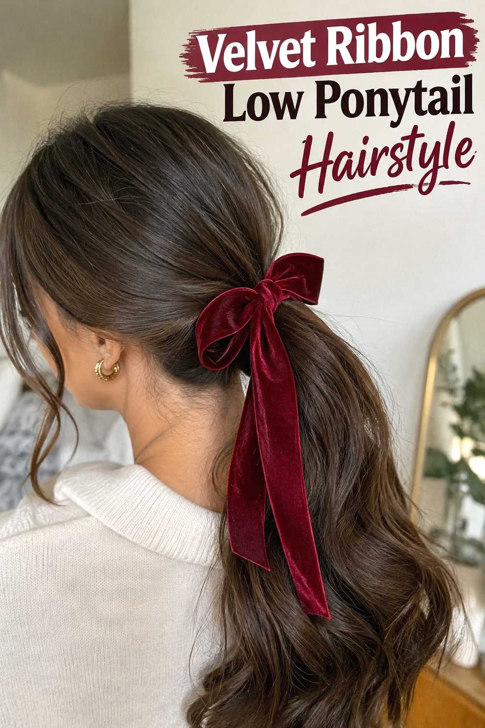 2. Velvet Ribbon Low Ponytail Hairstyle