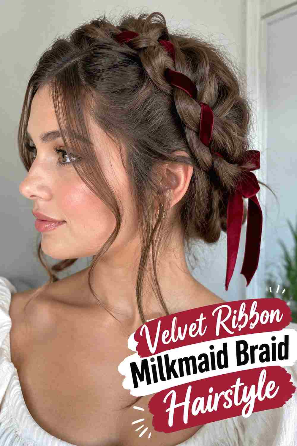 13. Velvet Ribbon Milkmaid Braid Hairstyle