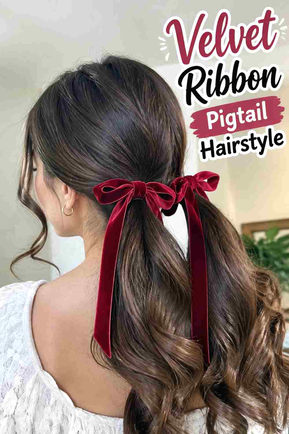 10. Velvet Ribbon Pigtail Hairstyle