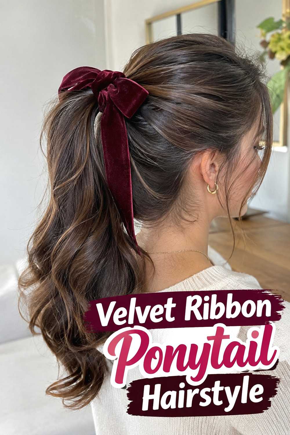 4. Velvet Ribbon Ponytail Hairstyle