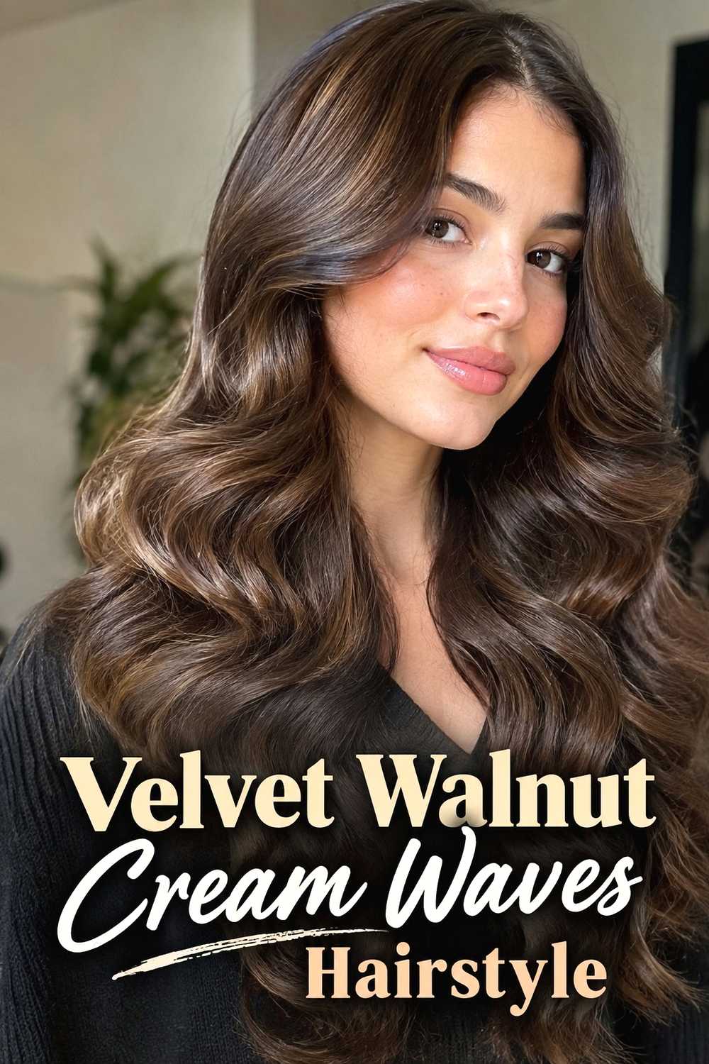 18. Velvet Walnut Cream Waves Hairstyle